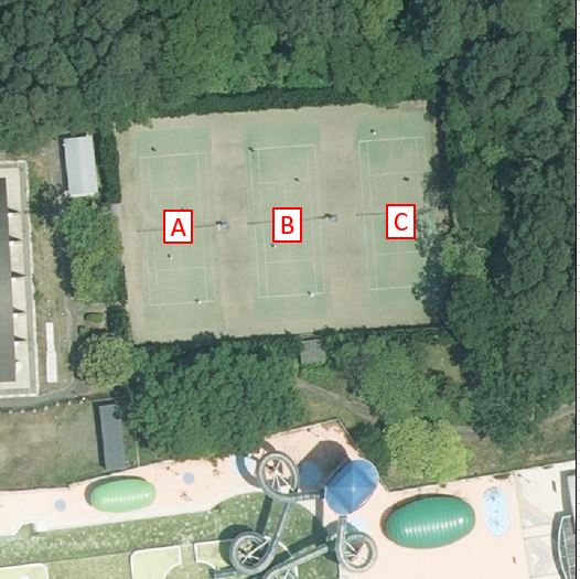日吉原テニスコートの俯瞰図