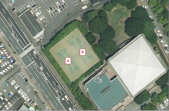 南大分スポーツパークテニスコートの俯瞰図