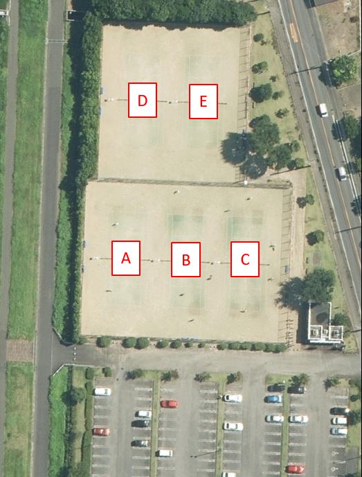 鶴崎スポーツパークテニスコートの俯瞰図