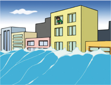 津波避難ビルに避難している画像