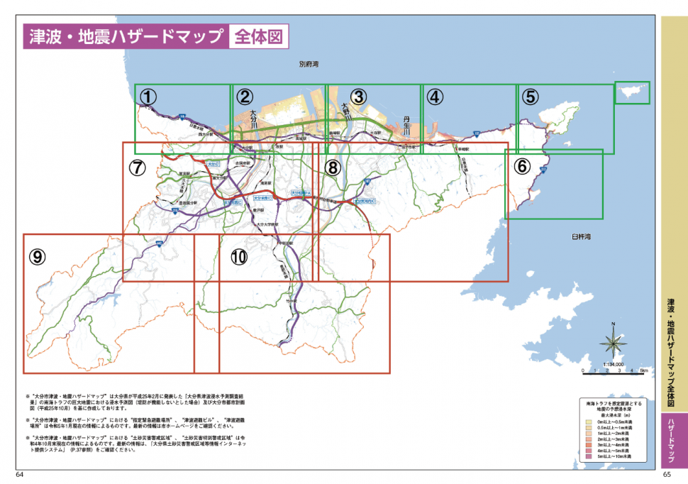 大分市津波・地震ハザードマップの全体図