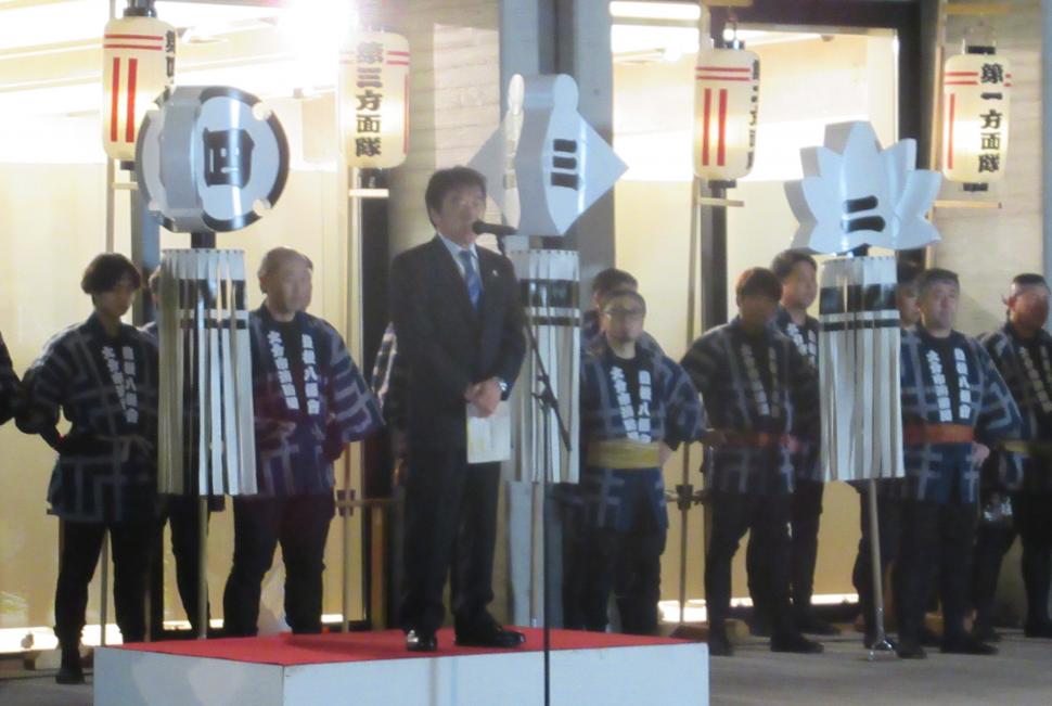 令和6年度大分市消防団年末夜警出発式の様子