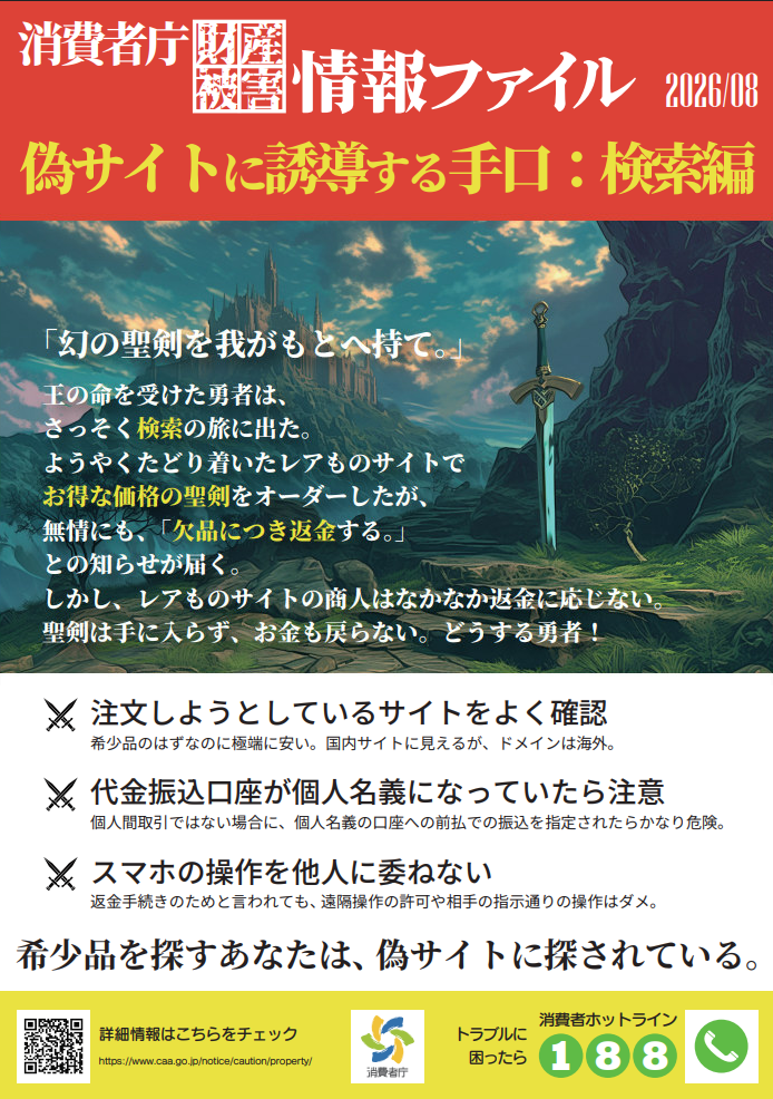 限定品などの希少性の高い商品を格安で販売するかのように装った偽の通販サイトに関する注意喚起