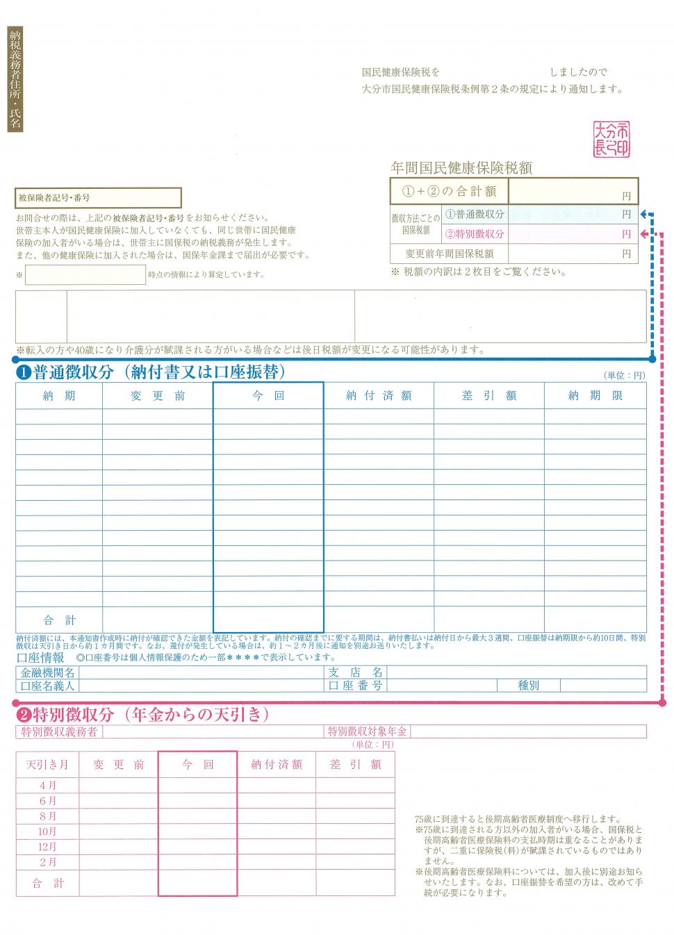 国民健康保険納税通知書1枚目