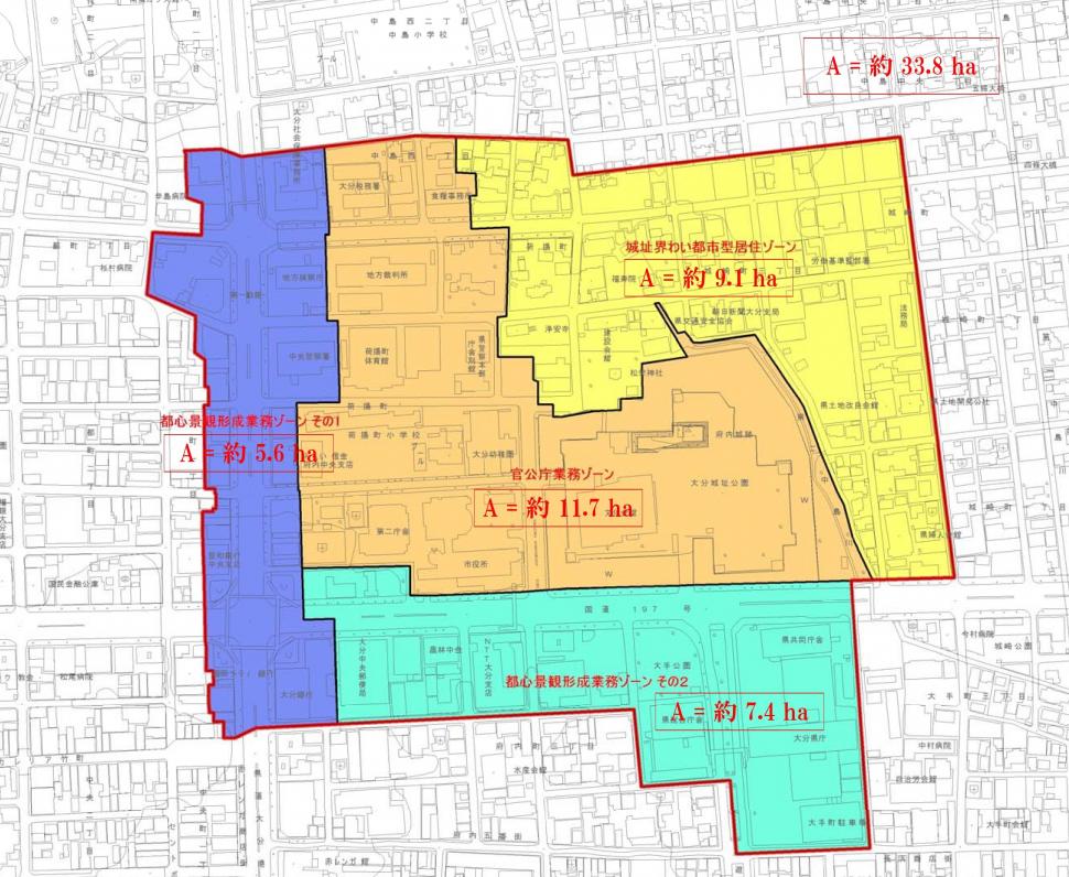 景観地区 大分城址公園周辺地区の区域図