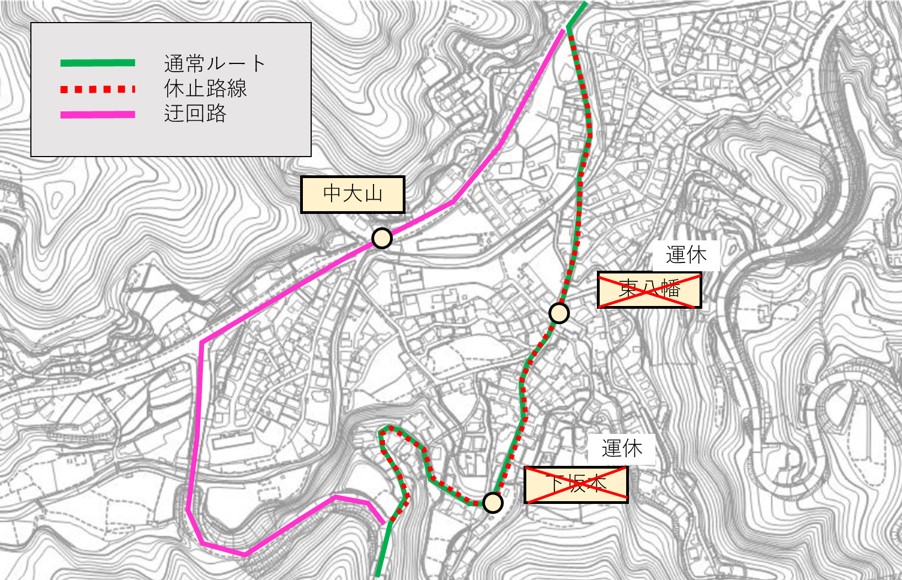 机張原線の迂回ルートの詳細図