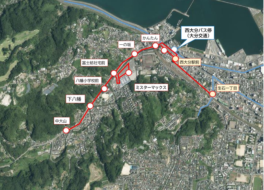 中大山線と東八幡線の東八幡と下坂本を経由しない迂回ルート