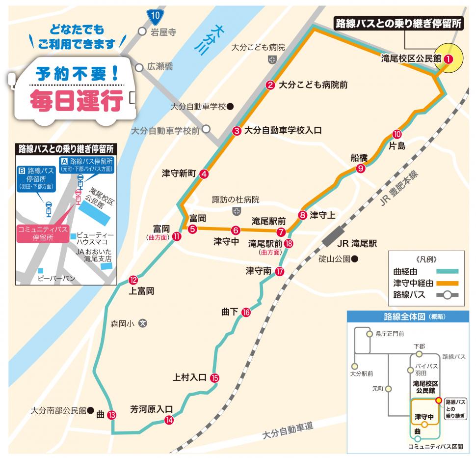 たきおコミュニティバス運行ルート図