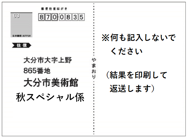 申し込みはがきの作成例の写真（往信おもて）