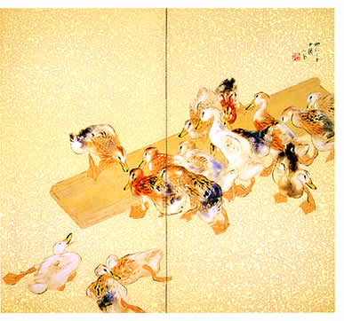 竹内栖鳳(せいほう)「若き家鴨（あひる）」の画像