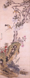 帆足杏雨「粉團鳳仙戯鳥図」の写真