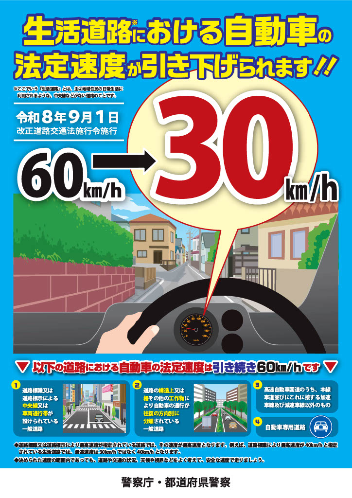 生活道路の法定速度の引き下げポスター画像